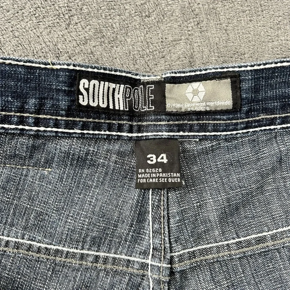 Southpole Vintage Jean Denim Shorts Jorts Spellout Logo Y2K Size 34x15
